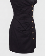 Noir Luxe Button Dress